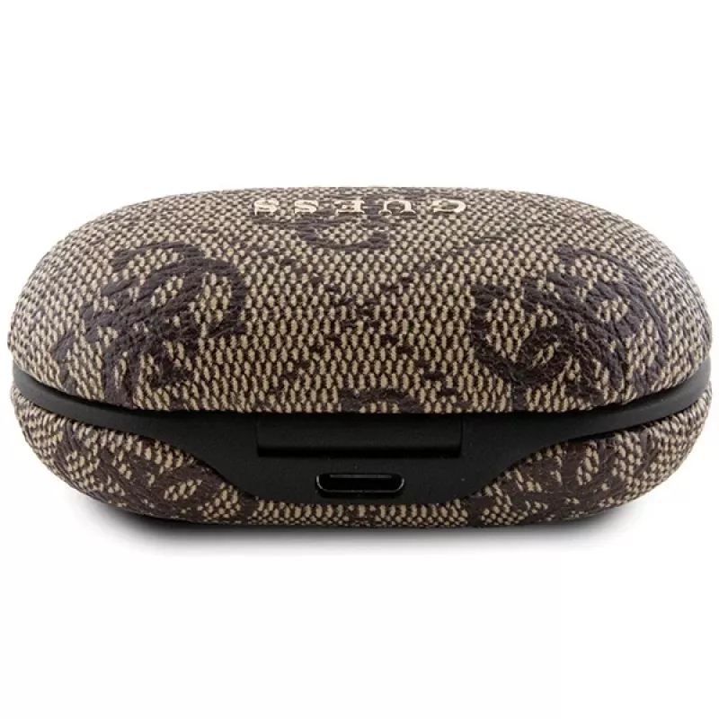 Guess GUTWSP4EGW True Wireless slúchadlá s nabíjacím puzdrom, Bluetooth 5.3, ENC, hnedá 4G Metal