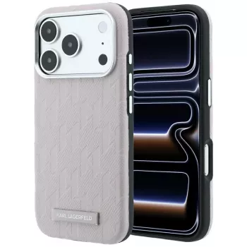 Karl Lagerfeld Grained Mono Resin Logo MagSafe puzdro pre iPhone 18 Pro Max / 17 Pro Max - ružová