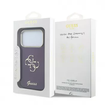 GUESS 4G Script Metal ochranné puzdro na zadnú stranu pre Apple iPhone 18 Pro / 17 Pro - burgundská
