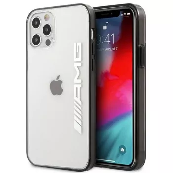 AMG AMHCP12LAESLBK iPhone 12 Pro Max transparentná pevná škrupina s kovovo lakovaným čiernym rámom