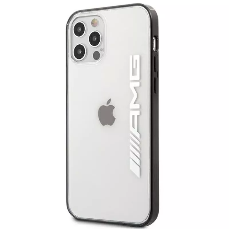 AMG AMHCP12LAESLBK iPhone 12 Pro Max transparentná pevná škrupina s kovovo lakovaným čiernym rámom