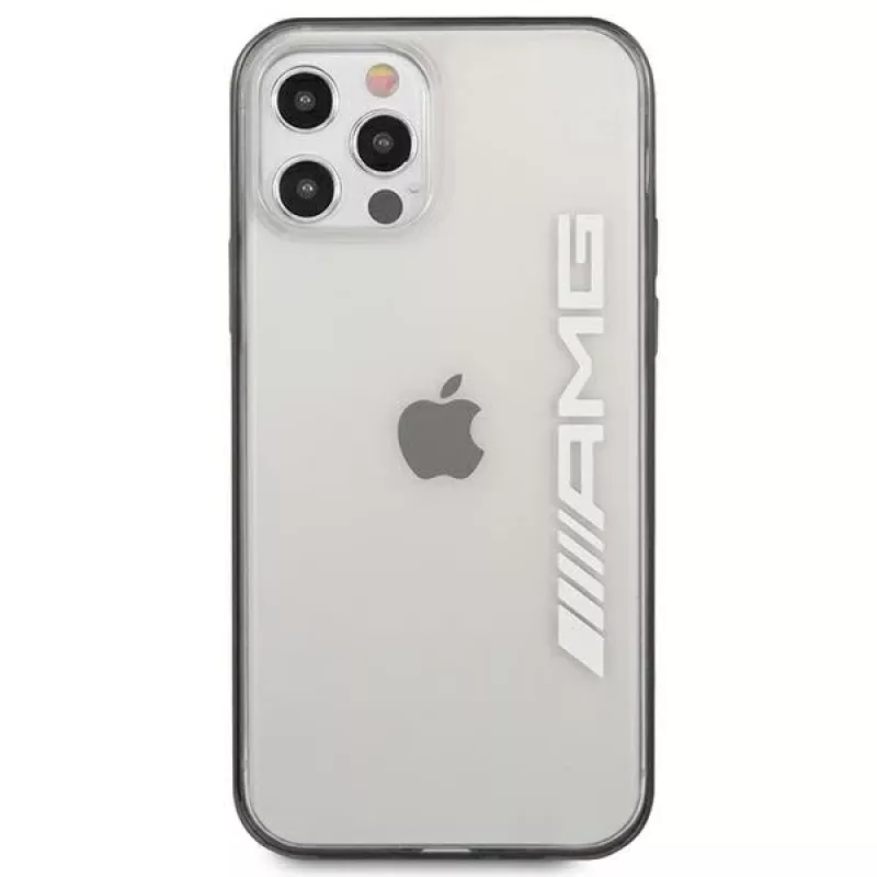 AMG AMHCP12LAESLBK iPhone 12 Pro Max transparentná pevná škrupina s kovovo lakovaným čiernym rámom