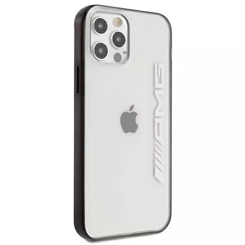 AMG AMHCP12LAESLBK iPhone 12 Pro Max transparentná pevná škrupina s kovovo lakovaným čiernym rámom