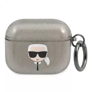 Karl Lagerfeld KLA3UKHGK puzdro AirPods 3 čierna glitter Karl's hlava
