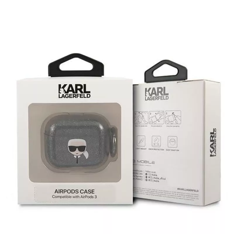 Karl Lagerfeld KLA3UKHGK puzdro AirPods 3 čierna glitter Karl's hlava