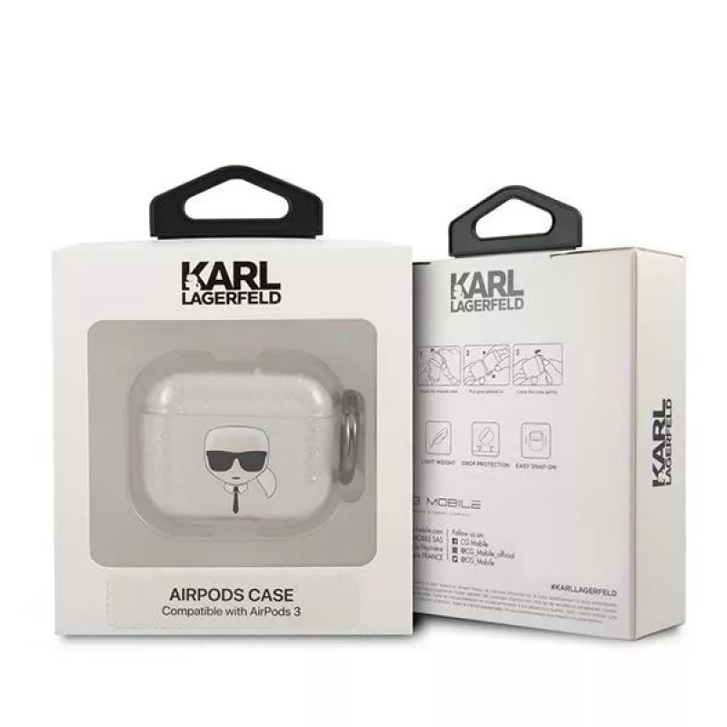 Karl Lagerfeld KLA3UKHGS puzdro AirPods 3 strieborná glitter Karl's Head