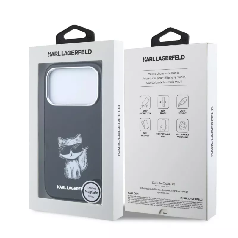 Karl Lagerfeld IML Choupette Body Sketch Print MagSafe puzdro pre iPhone 18 Pro Max / 17 Pro Max - čierna