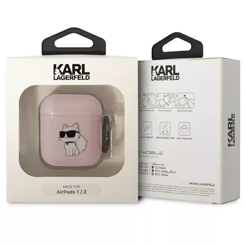 Karl Lagerfeld Ikonik Choupette puzdro AirPods 1/2 ružová