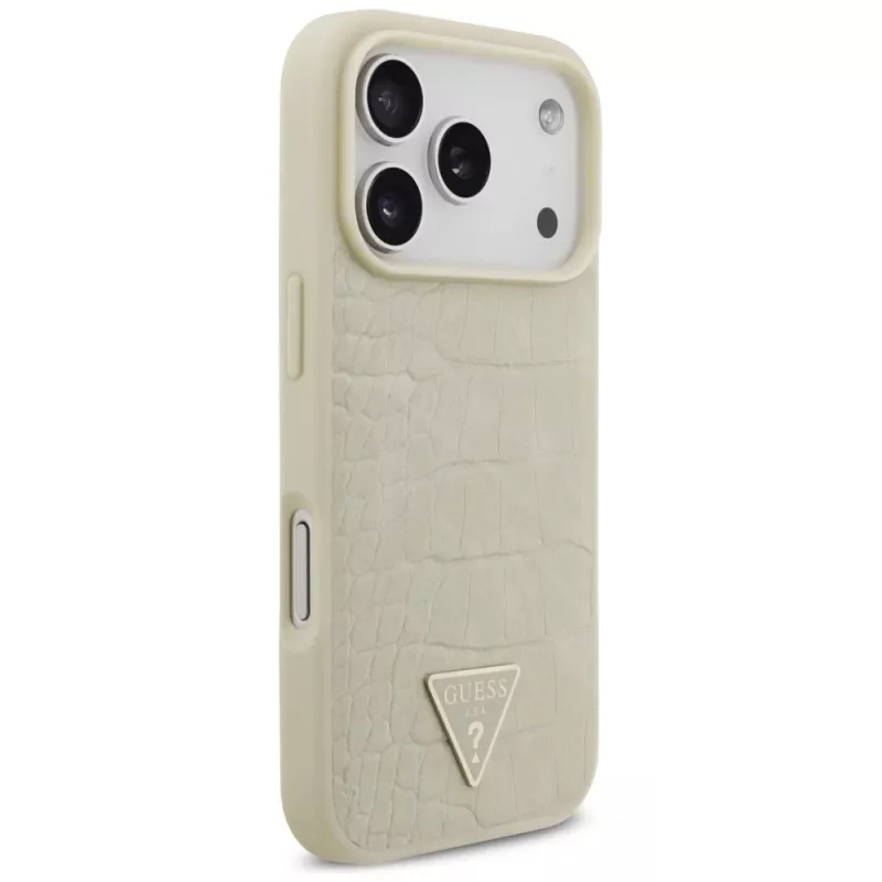 GUESS Croco Triangle Logo MagSafe puzdro pre iPhone 17 Pro - zlatá