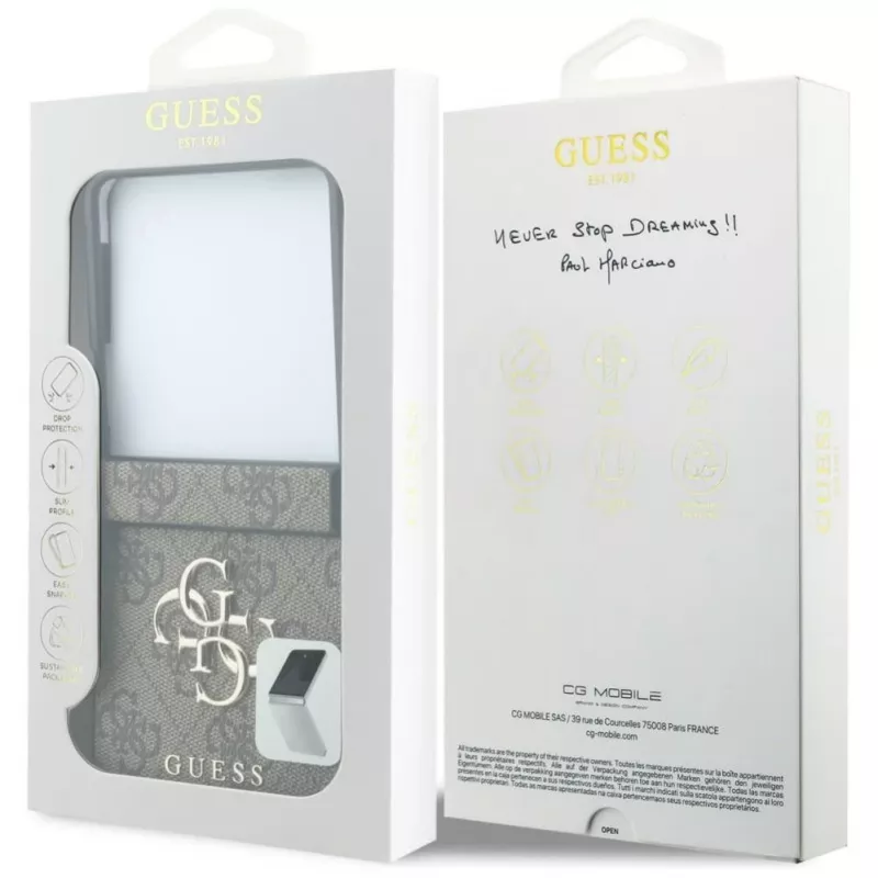 GUESS Big 4G Logo pevné puzdro pre Samsung Galaxy Z Flip4 - hnedá