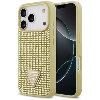GUESS Rhinestone Triangle Logo puzdro pre iPhone 17 Pro - zlatá