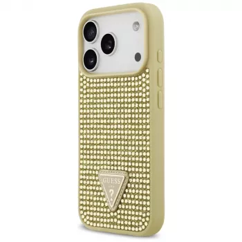 GUESS Rhinestone Triangle Logo puzdro pre iPhone 17 Pro - zlatá