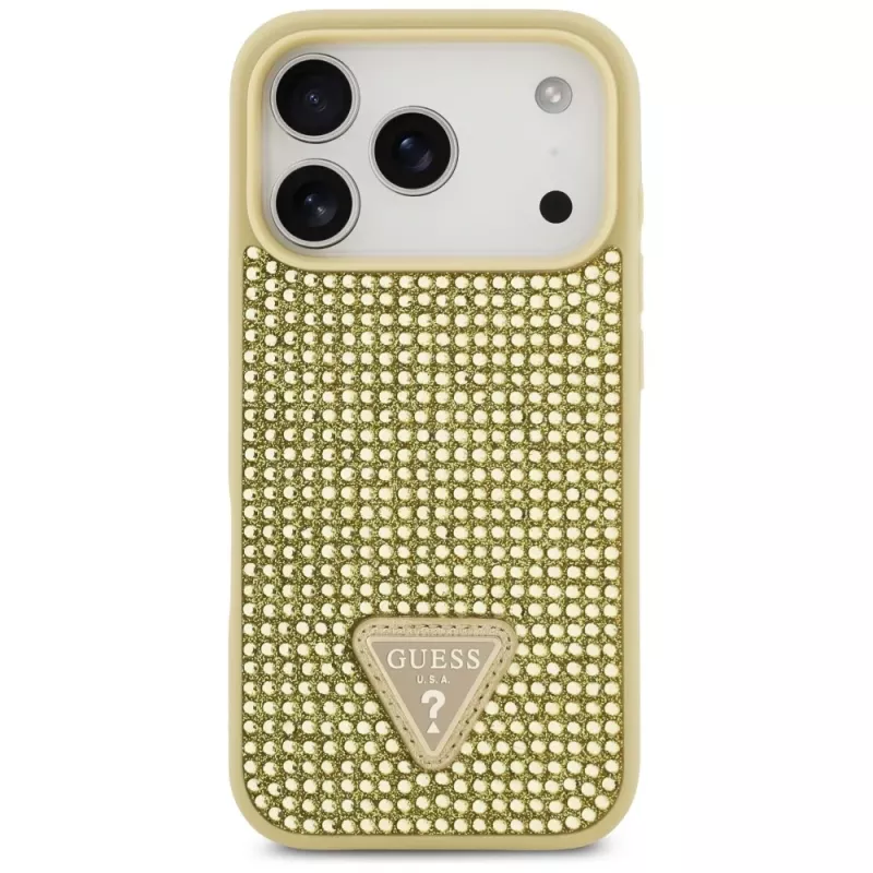 GUESS Rhinestone Triangle Logo puzdro pre iPhone 17 Pro - zlatá