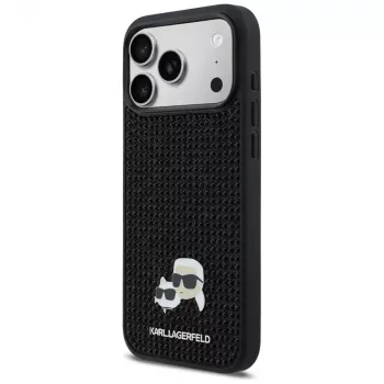 Karl Lagerfeld Rhinestones Karl & Choupette Pin puzdro pre iPhone 17 Pro Max - čierna