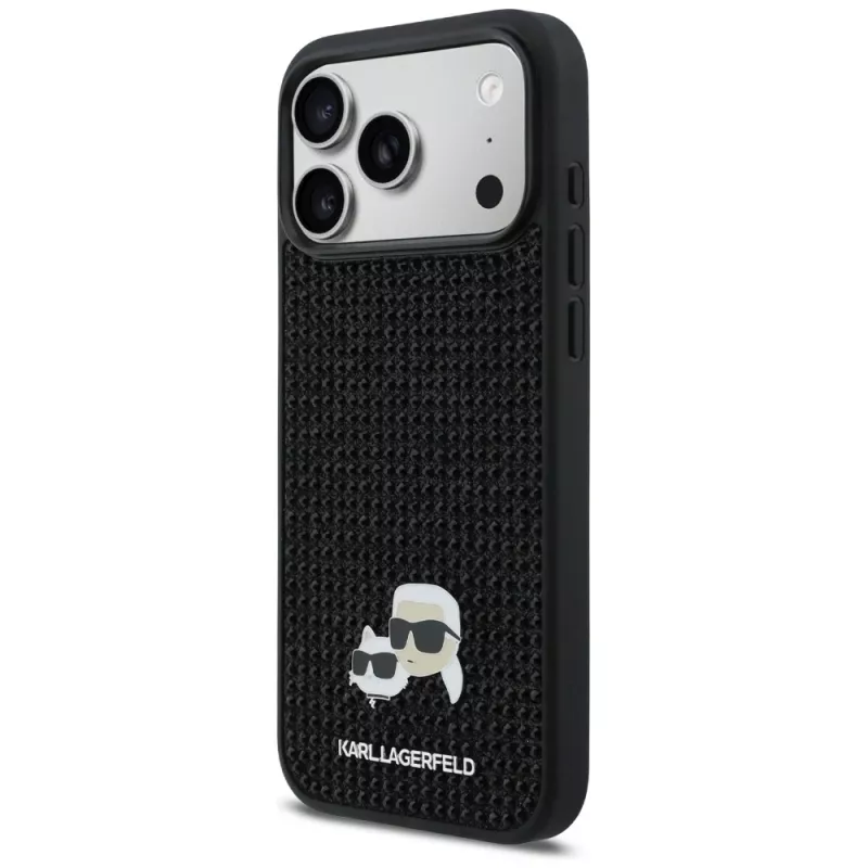 Karl Lagerfeld Rhinestones Karl & Choupette Pin puzdro pre iPhone 17 Pro Max - čierna