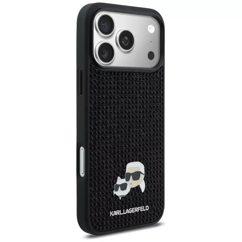 Karl Lagerfeld Rhinestones Karl & Choupette Pin puzdro pre iPhone 17 Pro Max - čierna