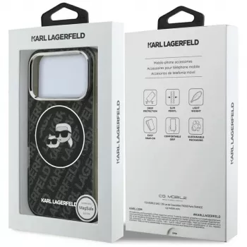 Karl Lagerfeld IML Glitter Karl & Choupette Heads Logo MagSafe puzdro pre iPhone 17 Pro čierna