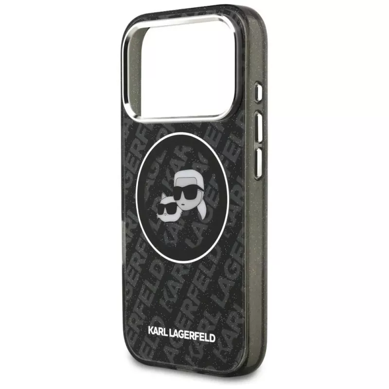 Karl Lagerfeld IML Glitter Karl & Choupette Heads Logo MagSafe puzdro pre iPhone 17 Pro čierna