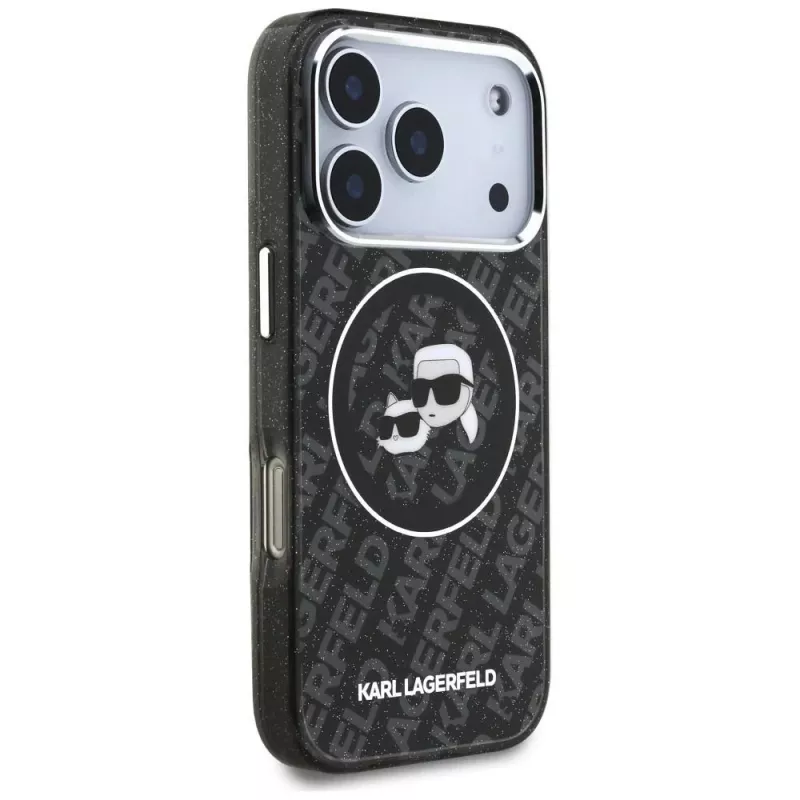 Karl Lagerfeld IML Glitter Karl & Choupette Heads Logo MagSafe puzdro pre iPhone 17 Pro čierna