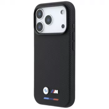 BMW M Quadrille Kevlar MagSafe puzdro pre iPhone 18 Pro Max / 17 Pro Max - čierna s trikolórou a kovovým logom