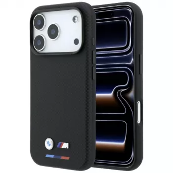 BMW M Quadrille Kevlar Tricolor & Metal Logo MagSafe puzdro pre iPhone 18 Pro / 17 Pro - čierna