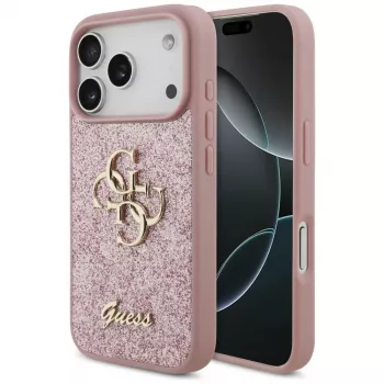 GUESS Fixed Glitter Big 4G puzdro pre iPhone 18 Pro / 17 Pro – ružová