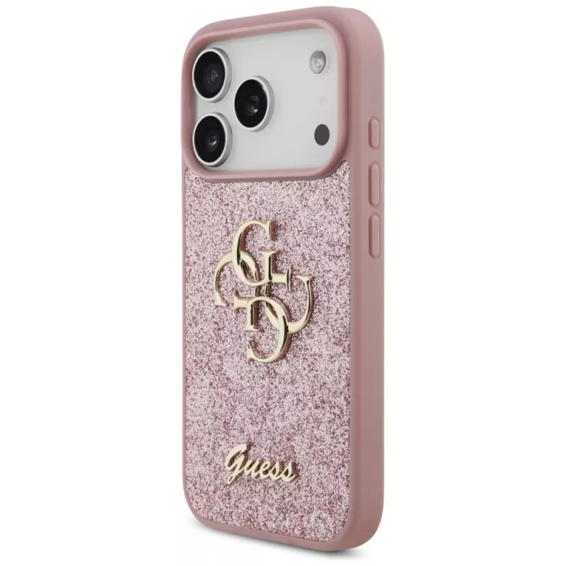 GUESS Fixed Glitter Big 4G puzdro pre iPhone 18 Pro / 17 Pro – ružová