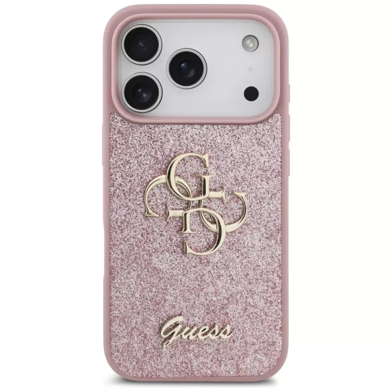 GUESS Fixed Glitter Big 4G puzdro pre iPhone 18 Pro / 17 Pro – ružová
