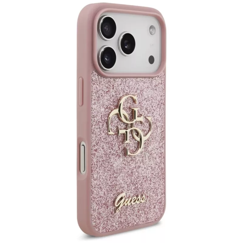 GUESS Fixed Glitter Big 4G puzdro pre iPhone 18 Pro / 17 Pro – ružová