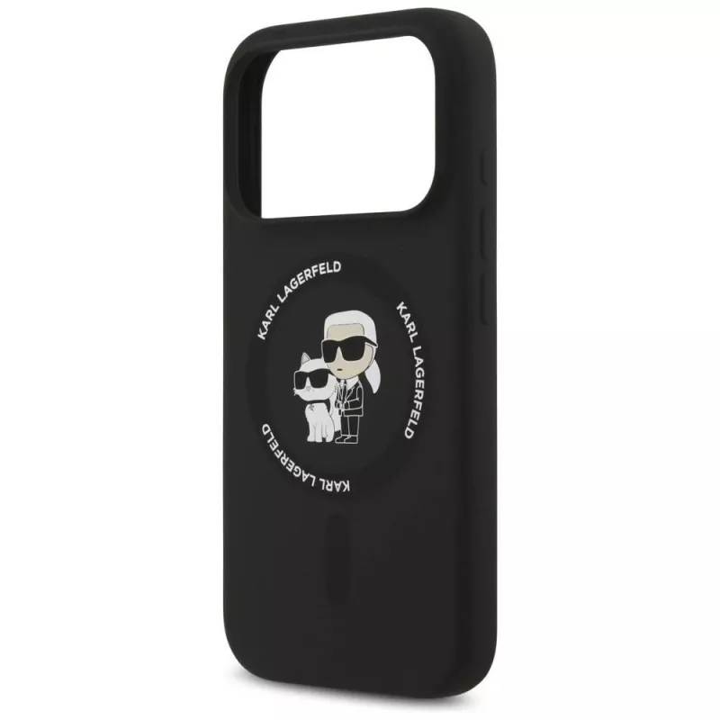 Karl Lagerfeld Silikón Karl & Choupette Ring MagSafe puzdro pre iPhone 17 Pro Max - čierna