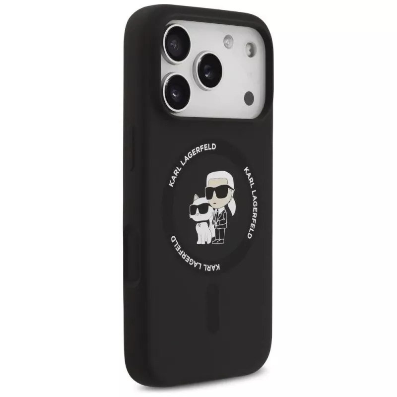 Karl Lagerfeld Silikón Karl & Choupette Ring MagSafe puzdro pre iPhone 17 Pro Max - čierna