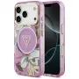GUESS IML Glitter Flowers Triangle MagSafe puzdro pre iPhone 18 Pro / 17 Pro - fialová