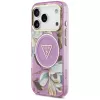 GUESS IML Glitter Flowers Triangle MagSafe puzdro pre iPhone 18 Pro / 17 Pro - fialová
