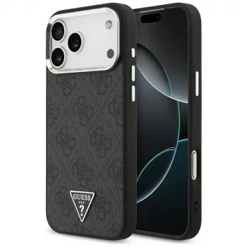 GUESS 4G Triangle Logo MagSafe puzdro pre iPhone 18 Pro Max / 17 Pro Max - čierna a strieborná
