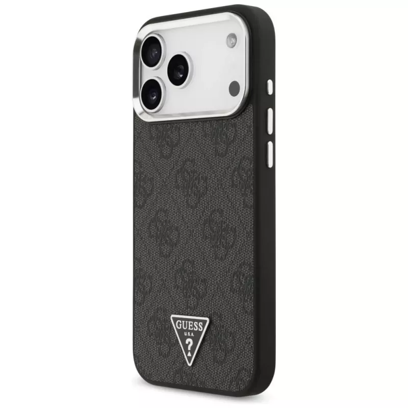 GUESS 4G Triangle Logo MagSafe puzdro pre iPhone 18 Pro Max / 17 Pro Max - čierna a strieborná