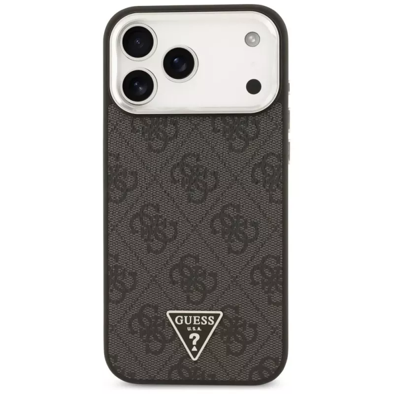GUESS 4G Triangle Logo MagSafe puzdro pre iPhone 18 Pro Max / 17 Pro Max - čierna a strieborná