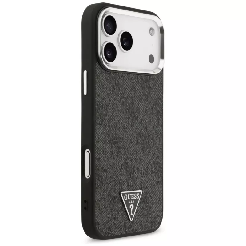 GUESS 4G Triangle Logo MagSafe puzdro pre iPhone 18 Pro Max / 17 Pro Max - čierna a strieborná