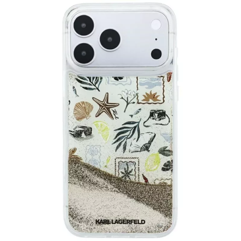 Karl Lagerfeld Liquid Glitter Beach & Sand puzdro pre iPhone 18 Pro Max / 17 Pro Max – béžová