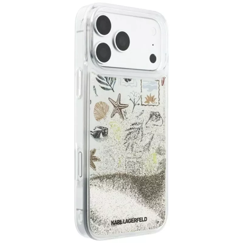 Karl Lagerfeld Liquid Glitter Beach & Sand puzdro pre iPhone 18 Pro Max / 17 Pro Max – béžová