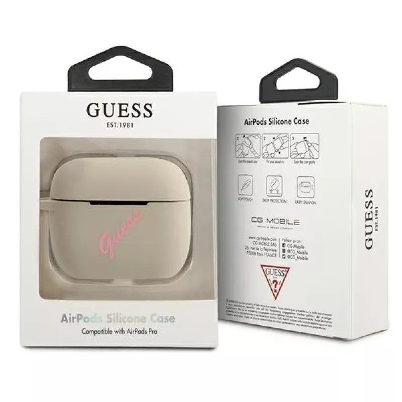 GUESS Vintage silikónové puzdro pre Apple AirPods Pro - sivá pink