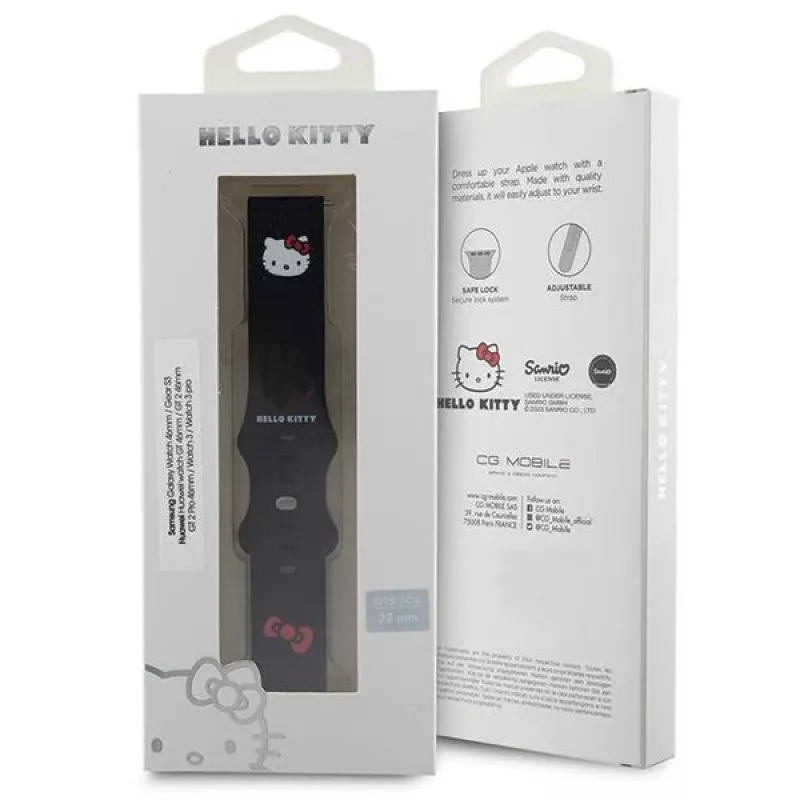 Hello Kitty silikónový náramok s hlavou Kitty pre smart hodinky, 22 mm, čierna