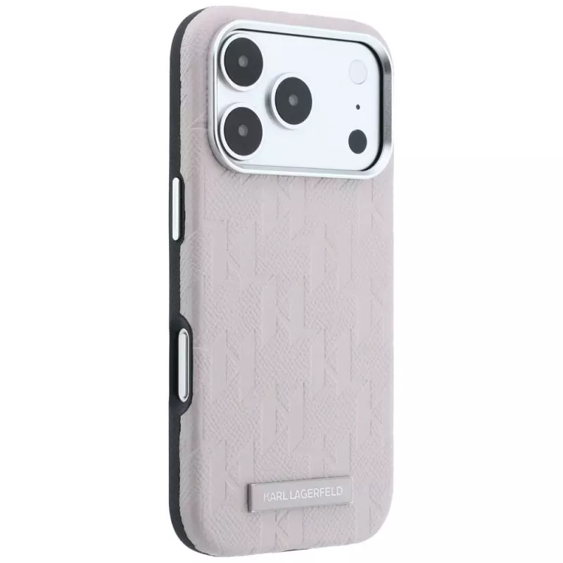 Karl Lagerfeld Grained Mono Resin Logo MagSafe puzdro pre iPhone 18 Pro / 17 Pro - ružová