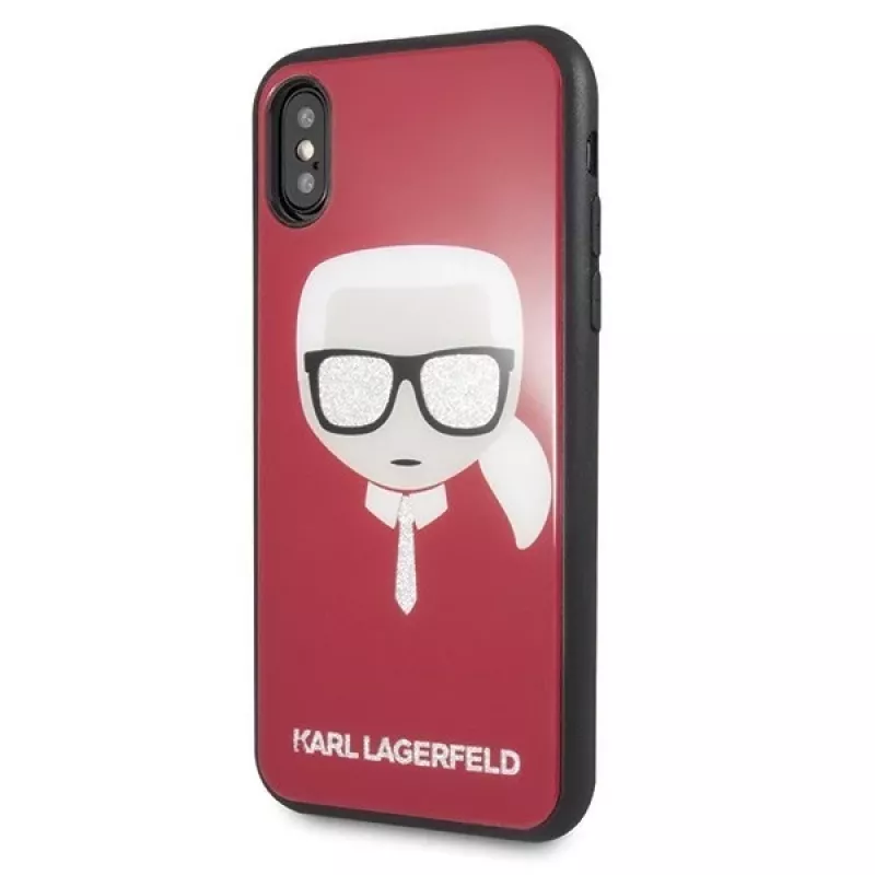 Karl Lagerfeld KLHCPXDLHRE iPhone X/Xs Iconic Glitter Karl's Head puzdro červené