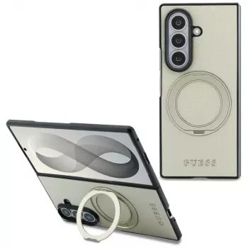 Guess Magnetic Ring Stand Grained Classic Logo MagSafe puzdro pre Samsung Galaxy Z Fold 8 Ultra (béžová)