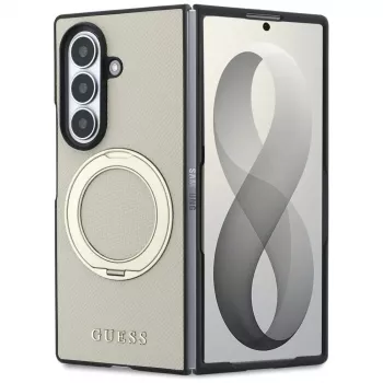 Guess Magnetic Ring Stand Grained Classic Logo MagSafe puzdro pre Samsung Galaxy Z Fold 8 Ultra (béžová)