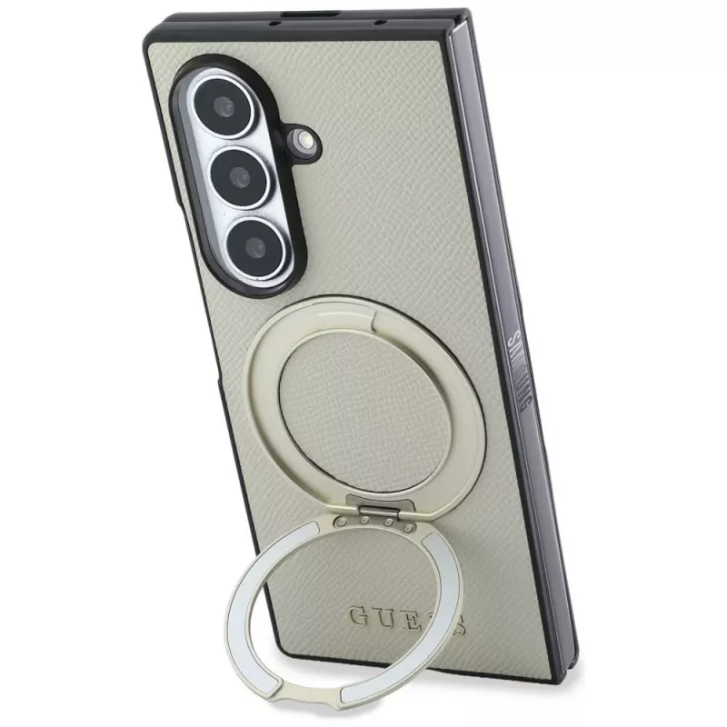 Guess Magnetic Ring Stand Grained Classic Logo MagSafe puzdro pre Samsung Galaxy Z Fold 8 Ultra (béžová)