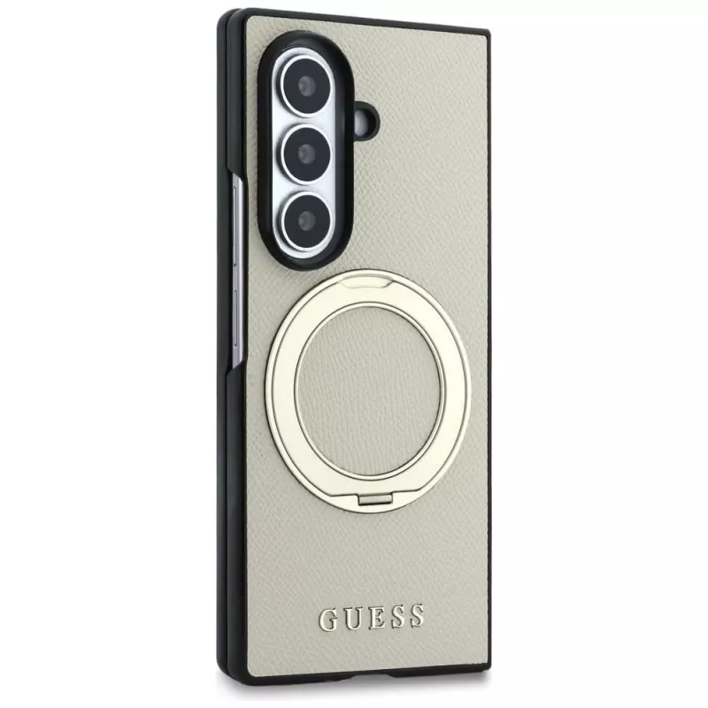 Guess Magnetic Ring Stand Grained Classic Logo MagSafe puzdro pre Samsung Galaxy Z Fold 8 Ultra (béžová)