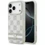 DKNY károvaný vzor s potlačenými pruhmi puzdro pre iPhone 17 Pro - béžové
