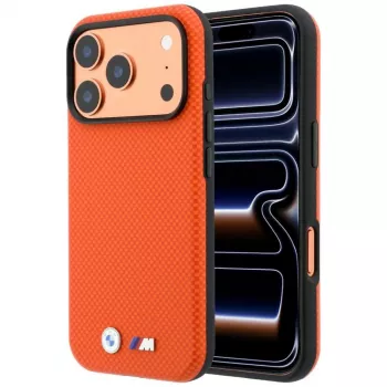 BMW M Quadrille Kevlar Metal Logo MagSafe puzdro pre iPhone 18 Pro / 17 Pro - oranžové