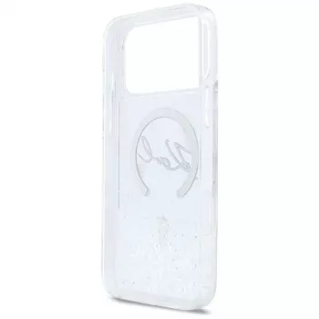Karl Lagerfeld Liquid Glitter Karl Script Logo MagSafe puzdro pre iPhone 17 Pro Max, transparentné